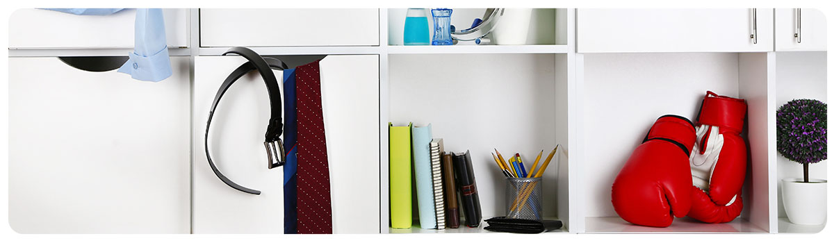 Shelves covered in clutter