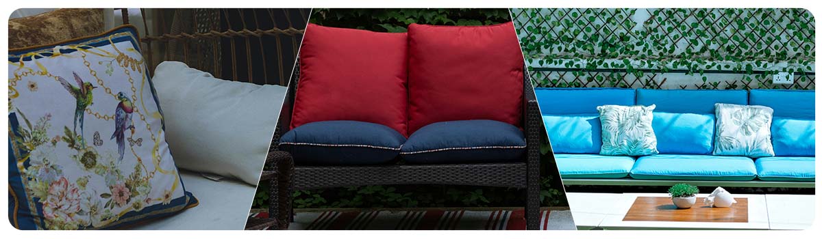 A collection of different soft furnishings for the garden