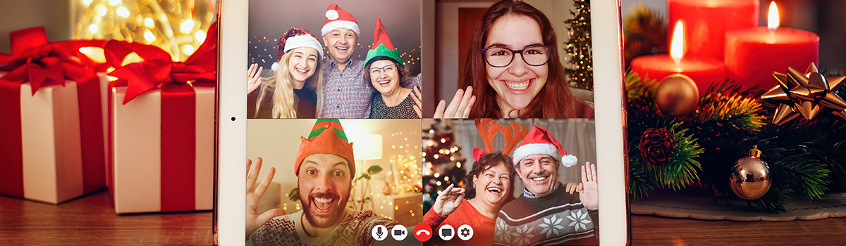 People having a video call in Christmas clothes