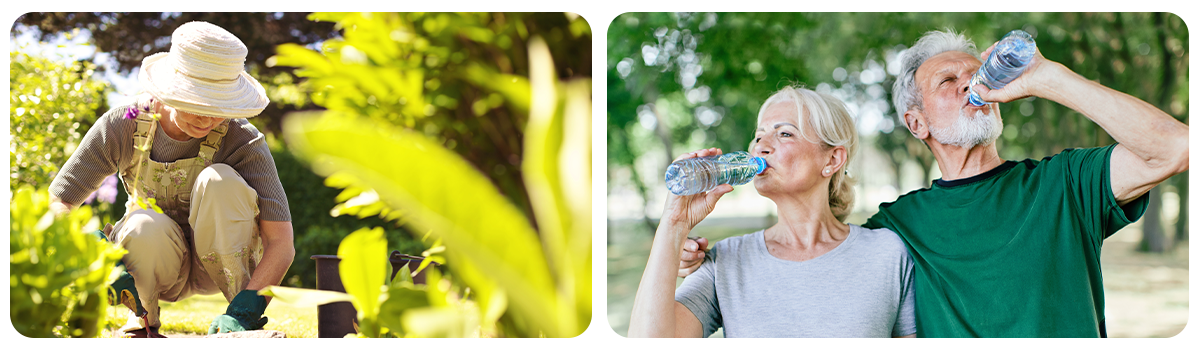 women_gardening_couple_drinking_water