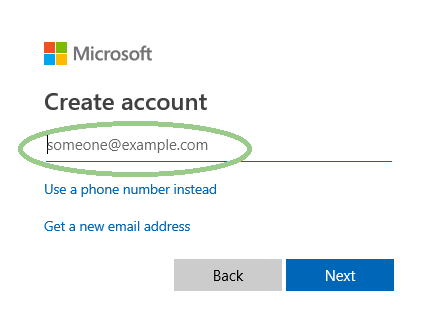 Create account screenshot