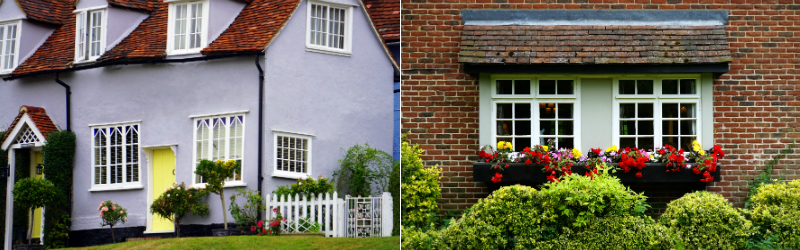 Purple house window boxes