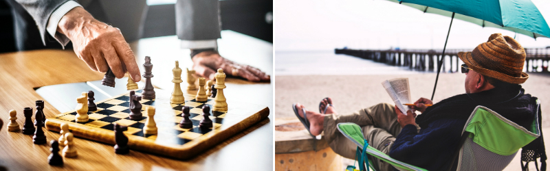 Male chess relax on beach